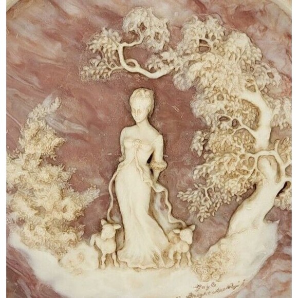 Vintage 1977 Solid Incolay Stone "She Walks In Beauty" 3D Decorative Plate - Picture 4 of 7